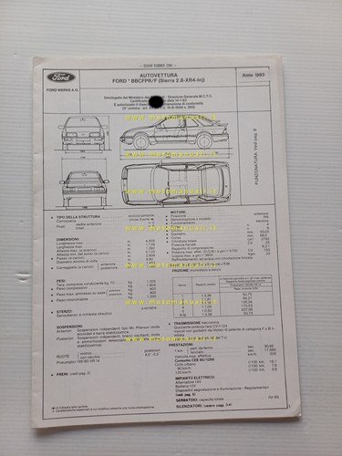 Ford Sierra XR4 2.8 inj. 1983 scheda omologazione DGM Motorizz. …