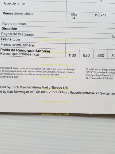 Ford Transit furgoni modelli 1980 depliant francese originale