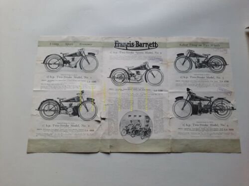 Francis Barnett catalogo produzione motociclette 1926 depliant INGLESE originale