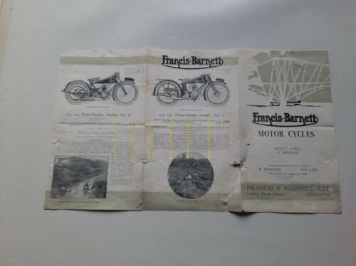 Francis Barnett catalogo produzione motociclette 1926 depliant INGLESE originale