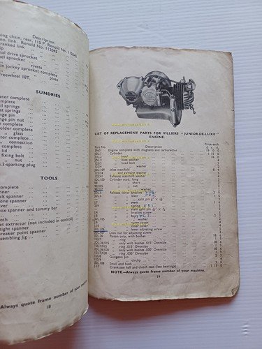 Francis-Barnett Powerbike catalogo ricambi Inglese originale