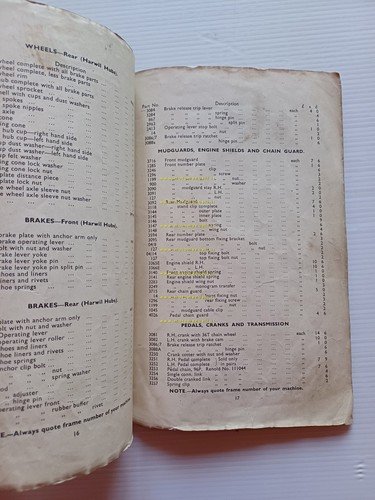 Francis-Barnett Powerbike catalogo ricambi Inglese originale