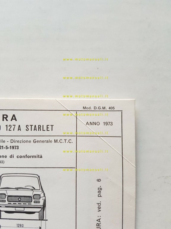 Francis Lombardi Fiat 127 A Starlet 1973 Scheda facsimile omologazione …