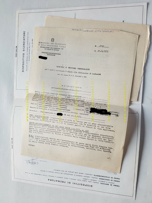 Francis Lombardi Fiat 127 A Starlet 1973 Scheda facsimile omologazione …