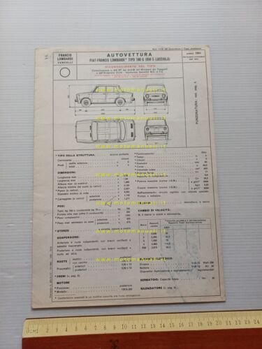 Francis Lombardi Fiat 850 S Lucciola 1969 scheda omologazione DGM …