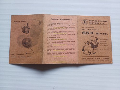 FRANCO MORINI MOTORE 48 S5.K Bimbo 1973 manuale uso italiano …