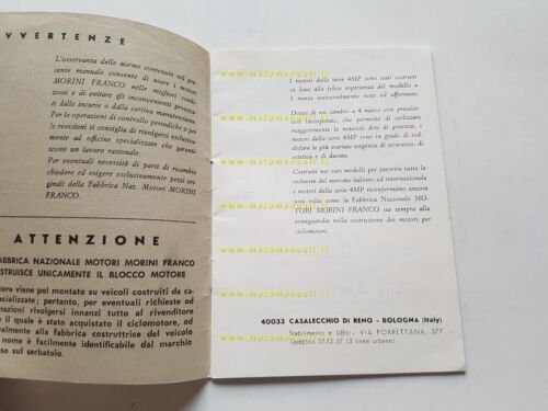 Franco Morini motore 50 4 MP-MP.V-MP.S-MP.SV 1968 manuale uso libretto …