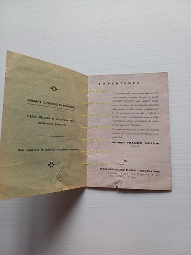 FRANCO MORINI MOTORE 50 6V 1977 manuale uso italiano originale
