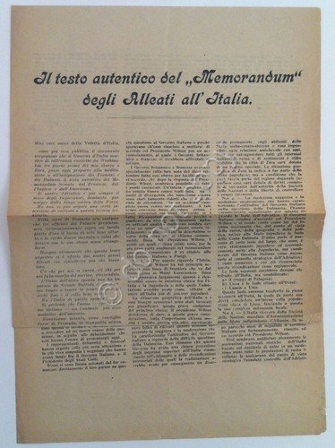 Gabriele D'Annunzio - Testo autentico "Memorandum" Alleati all'Italia - 1920