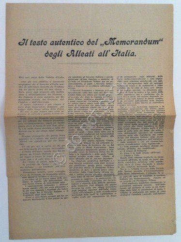 Gabriele D'Annunzio - Testo autentico "Memorandum" Alleati all'Italia - 1920