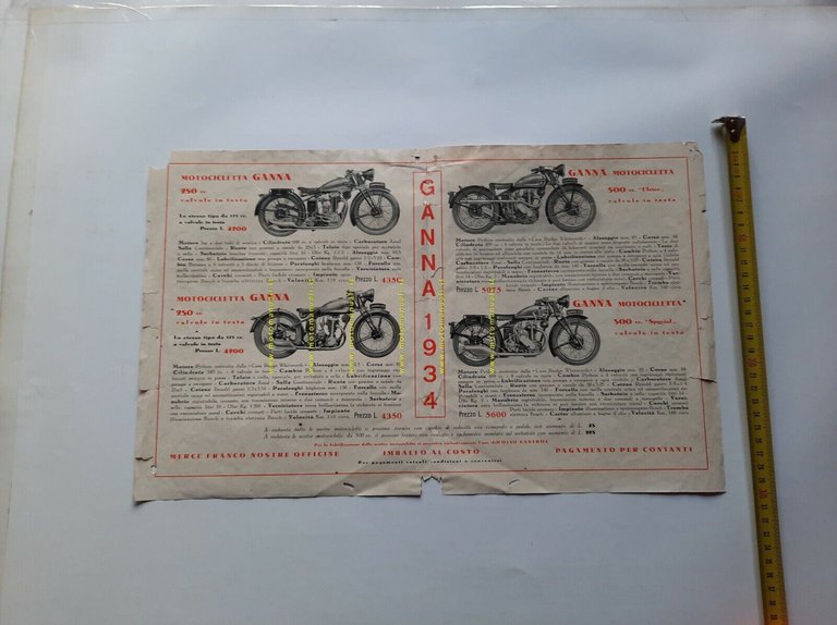 GANNA catalogo produzione motociclette biciclette 1934 depliant originale