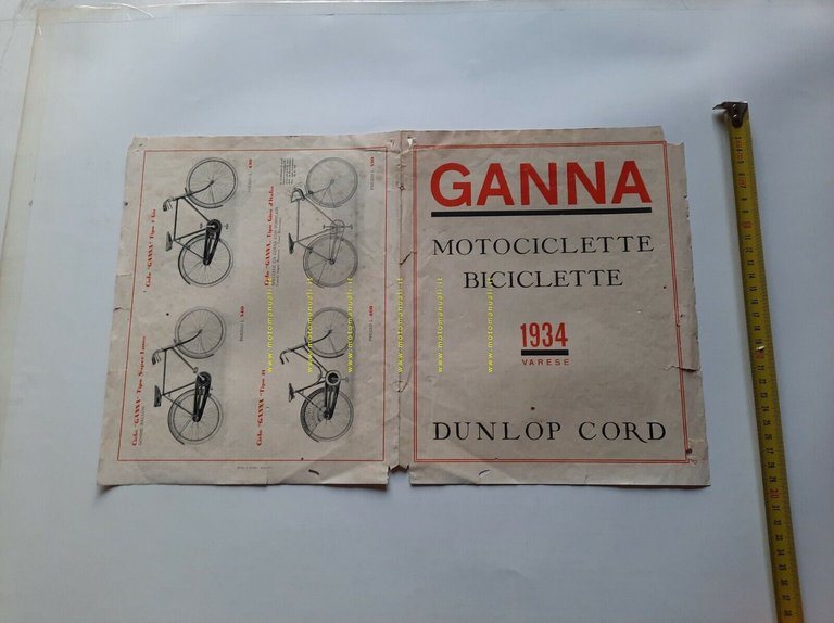 GANNA catalogo produzione motociclette biciclette 1934 depliant originale