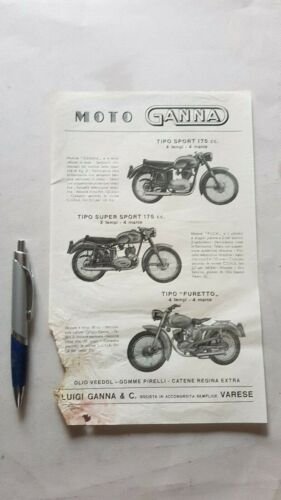 Ganna produzione moto anni '50 depliant originale genuine motorcycle brochure