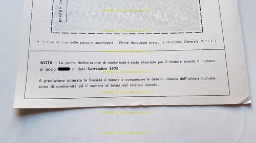 Garelli 50 Eureka Flex 1975 scheda omologazione DGM Facsimile originale