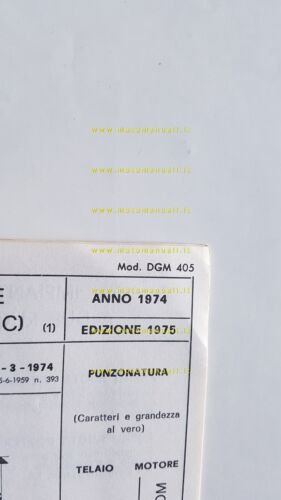 Garelli 50 Eureka Matic 1975 scheda omologazione DGM Facsimile originale