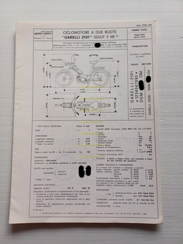 Garelli 50 Gulp 3M 1974 Facsimile originale scheda omologazione DGM …
