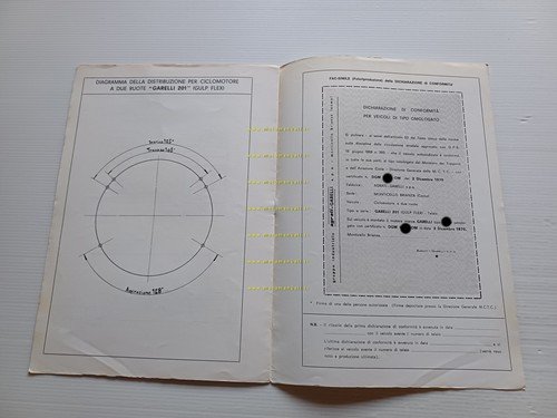 Garelli 50 Gulp Flex 1970 Facsimile originale scheda omologazione DGM …