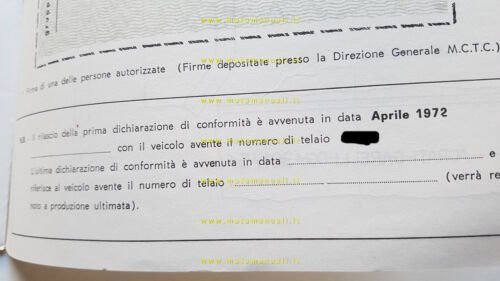 Garelli 50 Katia 1975 scheda omologazione DGM Facsimile originale
