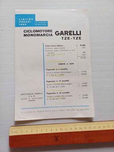 Garelli 50 TZE - TZE 1962 depliant ITALIANO originale