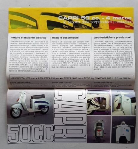 Garelli Capri Scooter 50 4V 1969 depliant originale brochure
