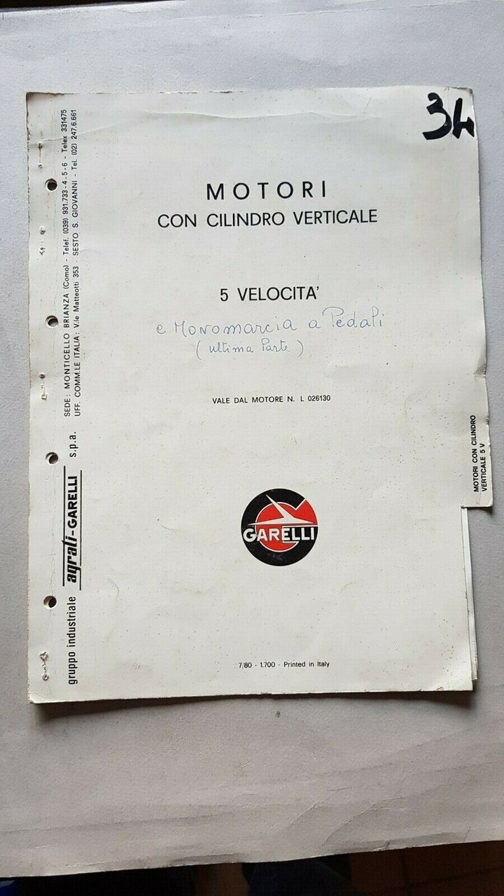 GARELLI catalogo ricambi originale MOTORE 50 5V 1980 spare parts …