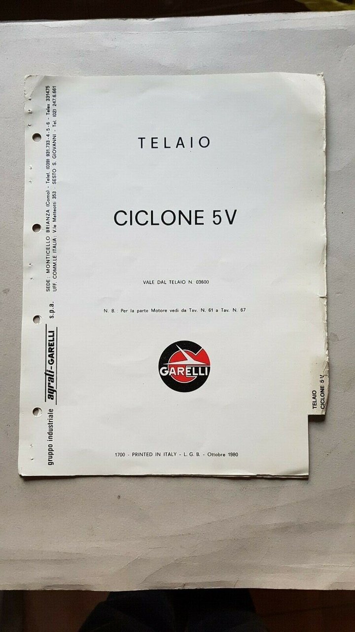 Garelli Ciclone 50 5V 1980 catalogo ricambi TELAIO originale parts …