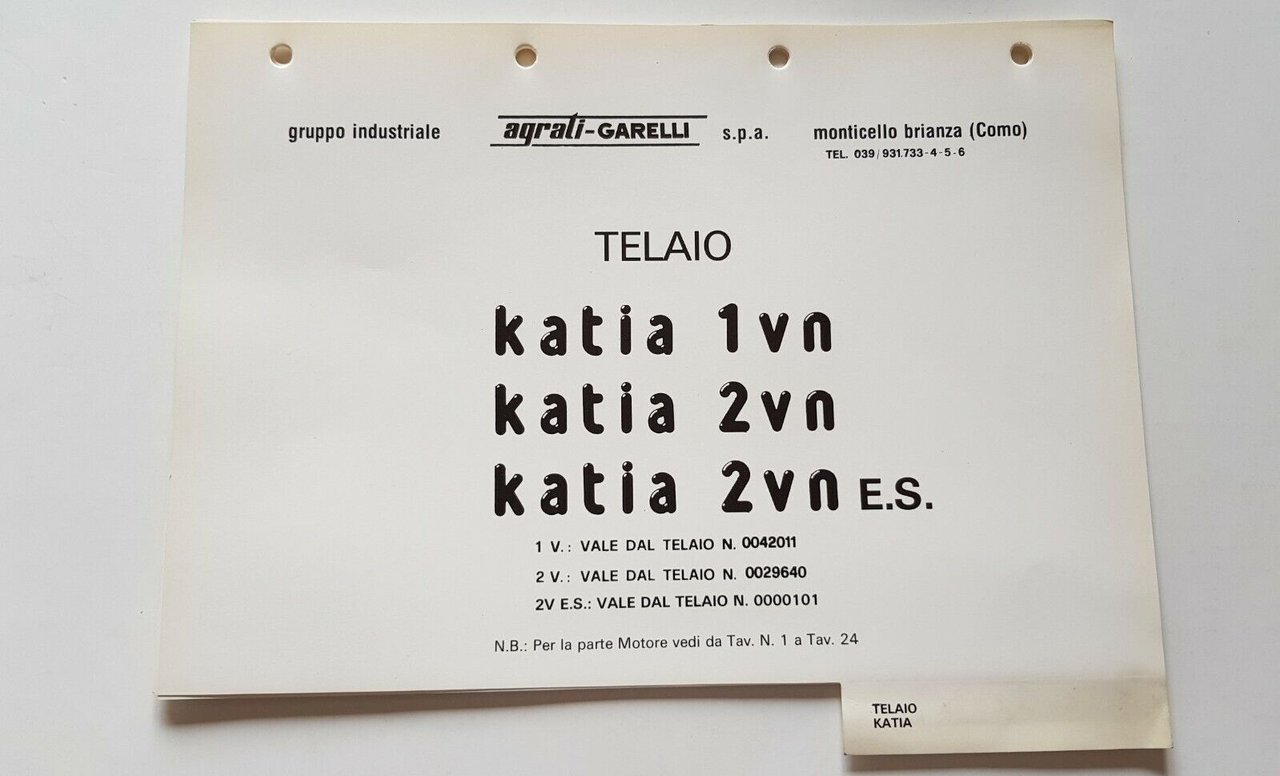 Garelli Katia 50 1VN-2VN-ES catalogo ricambi TELAIO ORIGINALE parts catalogue