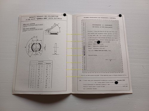 Garelli Katia Elettrico 1974 Facsimile originale scheda omologazione DGM