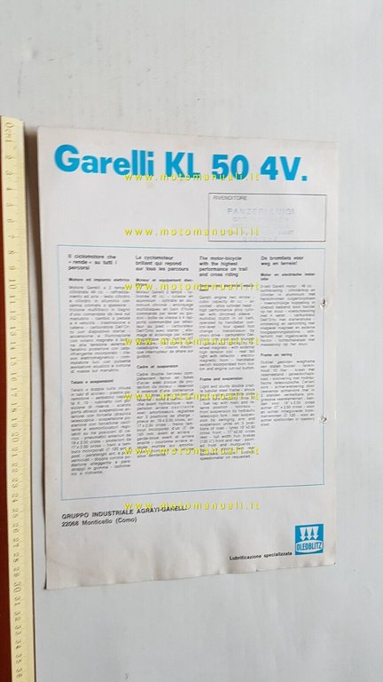 Garelli KL 50 4V 1973 depliant italiano originale brochure