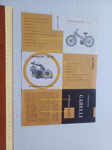 Garelli produzione modelli 1957 Mosquito depliant ITALIANO originale