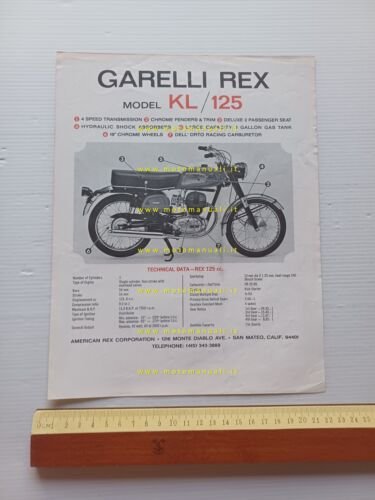 Garelli REX KL 125 anni 60 depliant USA originale