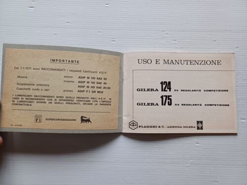 Gilera 124 - 175 Regolarit Competizione 1970 manuale uso manutenzione …