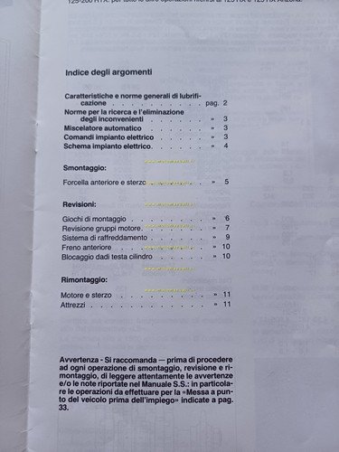 Gilera 125-200 RTX-Arizona Hawk 1986 AGGIORNAMENTO-VARIANTE manuale officina