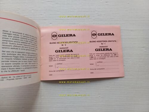 Gilera 125 RV - RX - Arizona 1984 libretto tessera …