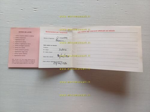 Gilera 125 RV - RX - Arizona 1984 libretto tessera …