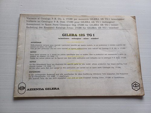 Gilera 125 TG1 - 125 GR1 1980 VARIANTI catalogo ricambi
