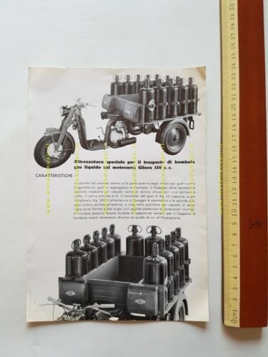 Gilera 150 Motocarro 1953 attrezzature trasporto bombole depliant originale