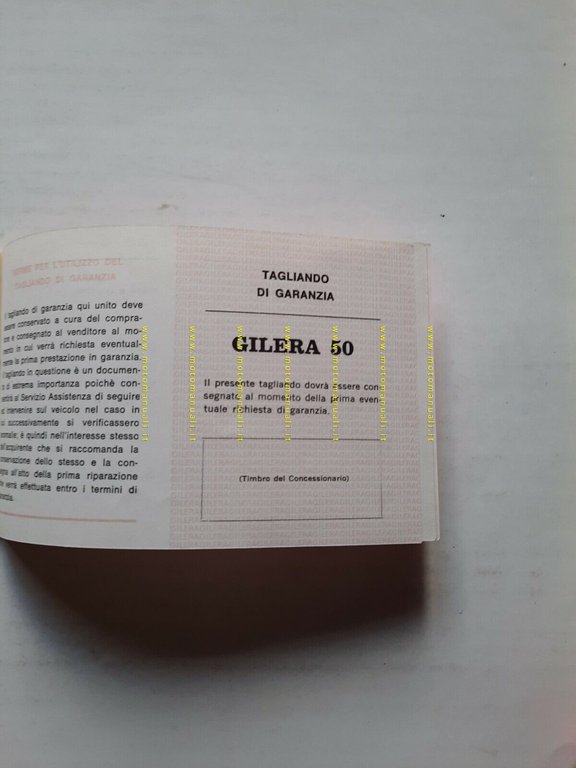 Gilera 50 ciclomotori anni '80 libretto tessera garanzia originale nuovo