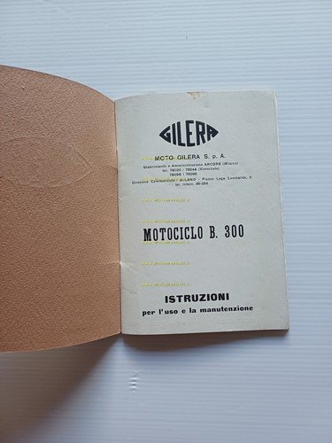Gilera B 300 manuale uso manutenzione libretto istruzioni italiano originale
