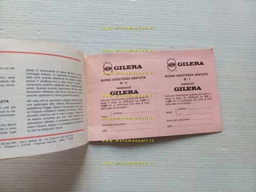 Gilera libretto tessera garanzia tutti modelli 1986 originale NUOVO