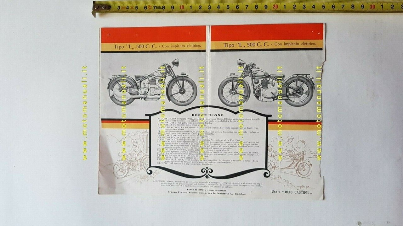 Gilera modelli 500 175 anteguerra frammento depliant ITALIANO brochure
