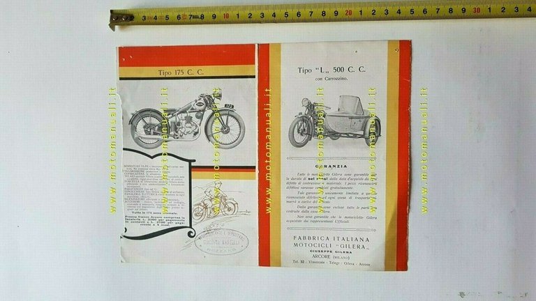 Gilera modelli 500 175 anteguerra frammento depliant ITALIANO brochure