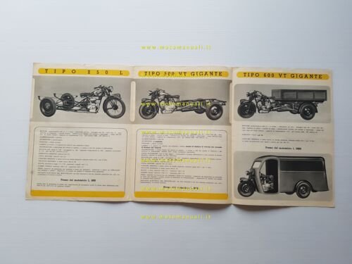 Gilera produzione motocarri 1939 depliant originale anteguerra italiano