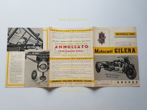 Gilera produzione motocarri 1939 depliant originale anteguerra italiano