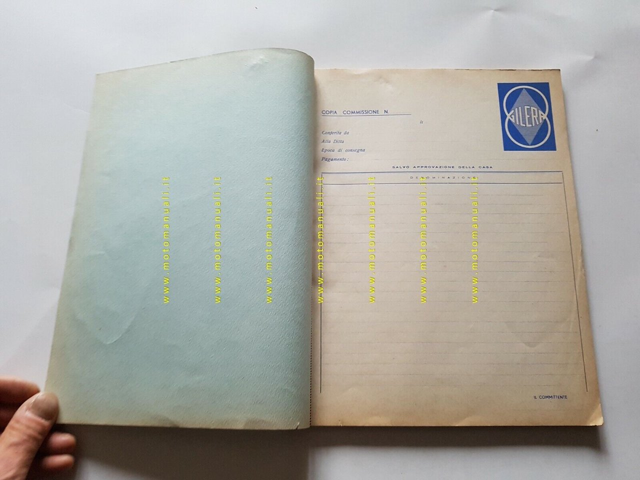 Gilera quaderno copia commissione ordini concessionari originale nuovo anni 50