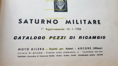 Gilera Saturno 500 Militare CATALOGO RICAMBI - 1 aggiornamento 1958