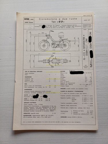 Gitan 50 Carnaby 1977 Facsimile originale scheda omologazione DGM Motorizzazione
