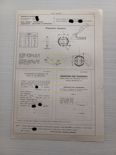 Gitan 50 Carnaby 1977 Facsimile originale scheda omologazione DGM Motorizzazione