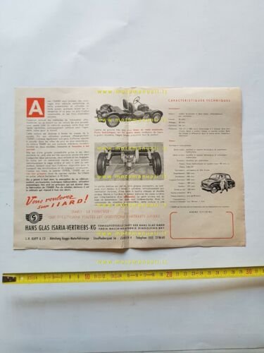 Glas Isard 1958 depliant originale FRANCESE auto epoca