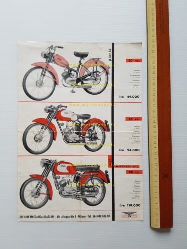Guazzoni produzione modelli moto ciclomotori 1960 circa depliant originale